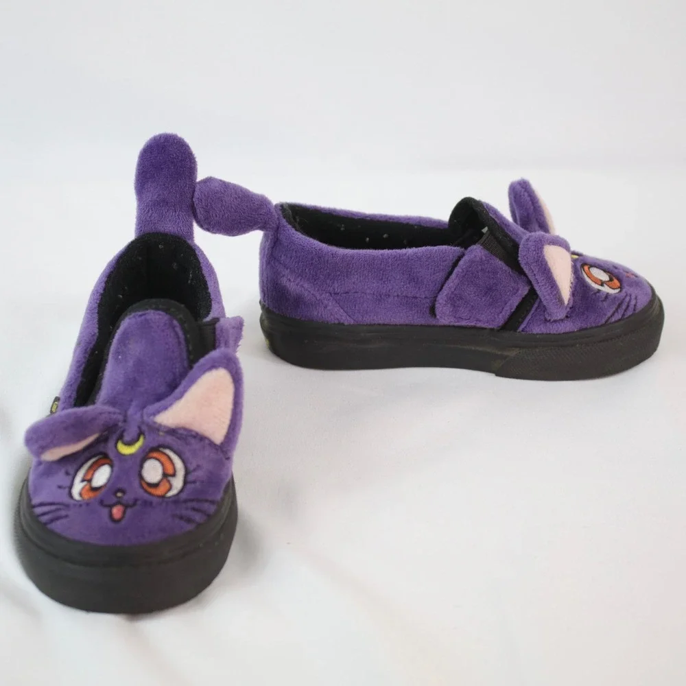 Vans x Sailor Moon Luna Slip-On Purple Plush Cat Sneakers Shoes Toddler Size 6.5
